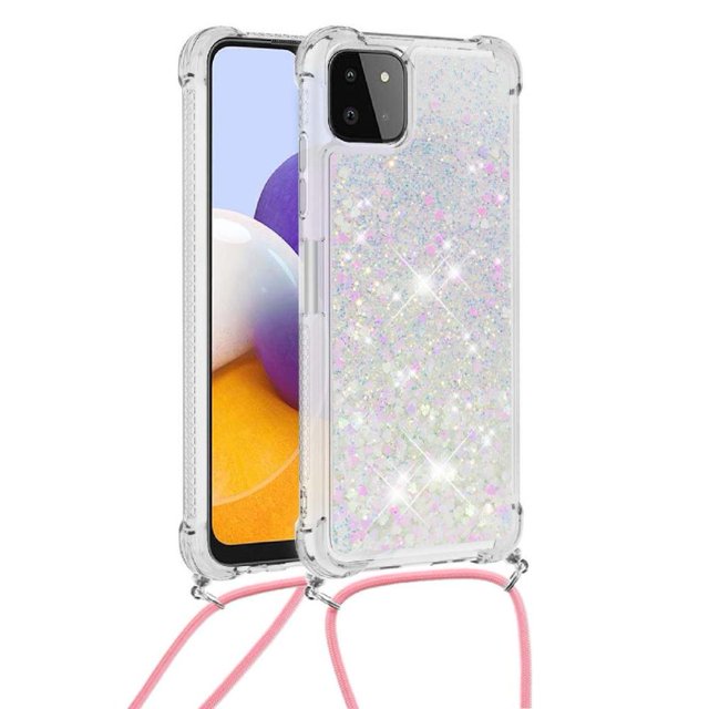Funda FOXDOCK para Samsung Galaxy A22 5G con Cuerda Ajustable, Brillo Líquido, Protección Antigolpes y Lente – Ideal para Regalo