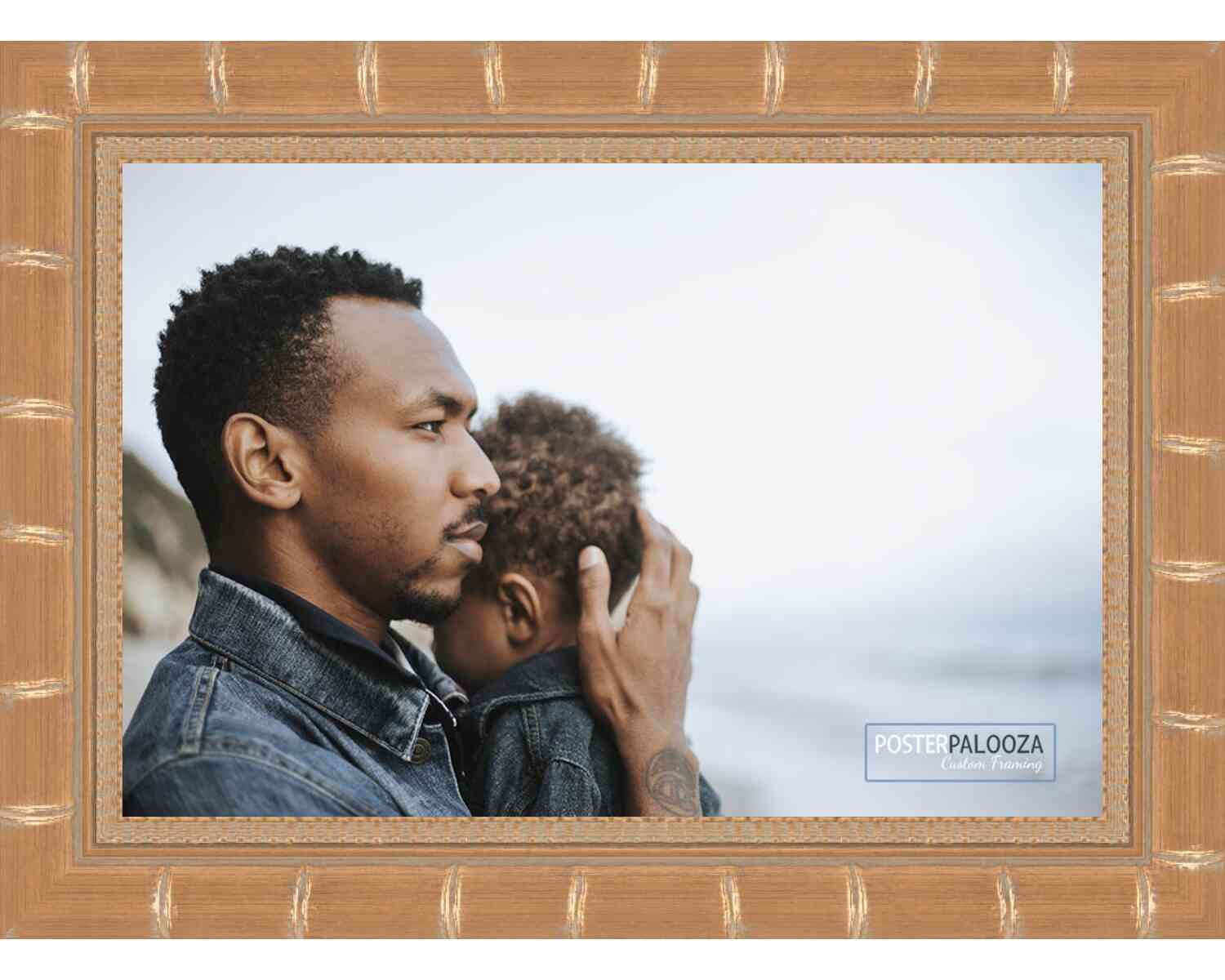 18x24 Gold Modern Bamboo Picture Frame - UV Acrylic, Foam Board Backing, Hanging Hardware