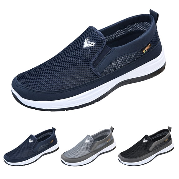 AUDeals Men's Orthopedic Sneakers, Mesh Slip On Walking Shoes with Breathable Comfort for Hiking and Work Use (Blue, 8)
