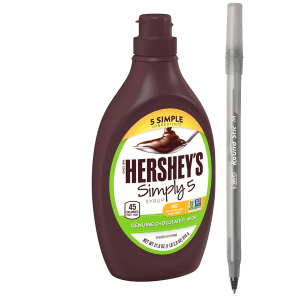 Hershey's Simply 5 Chocolate Syrup Bottle, 21.8 oz with pen