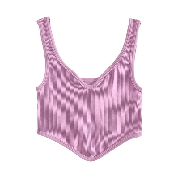 Enjoytime Womens Crop Top Knit Ribbed Sleeveless Racerback V Neck Strap Cropped Camisole Tops Sports Yoga Elastic Womens Summer Tops