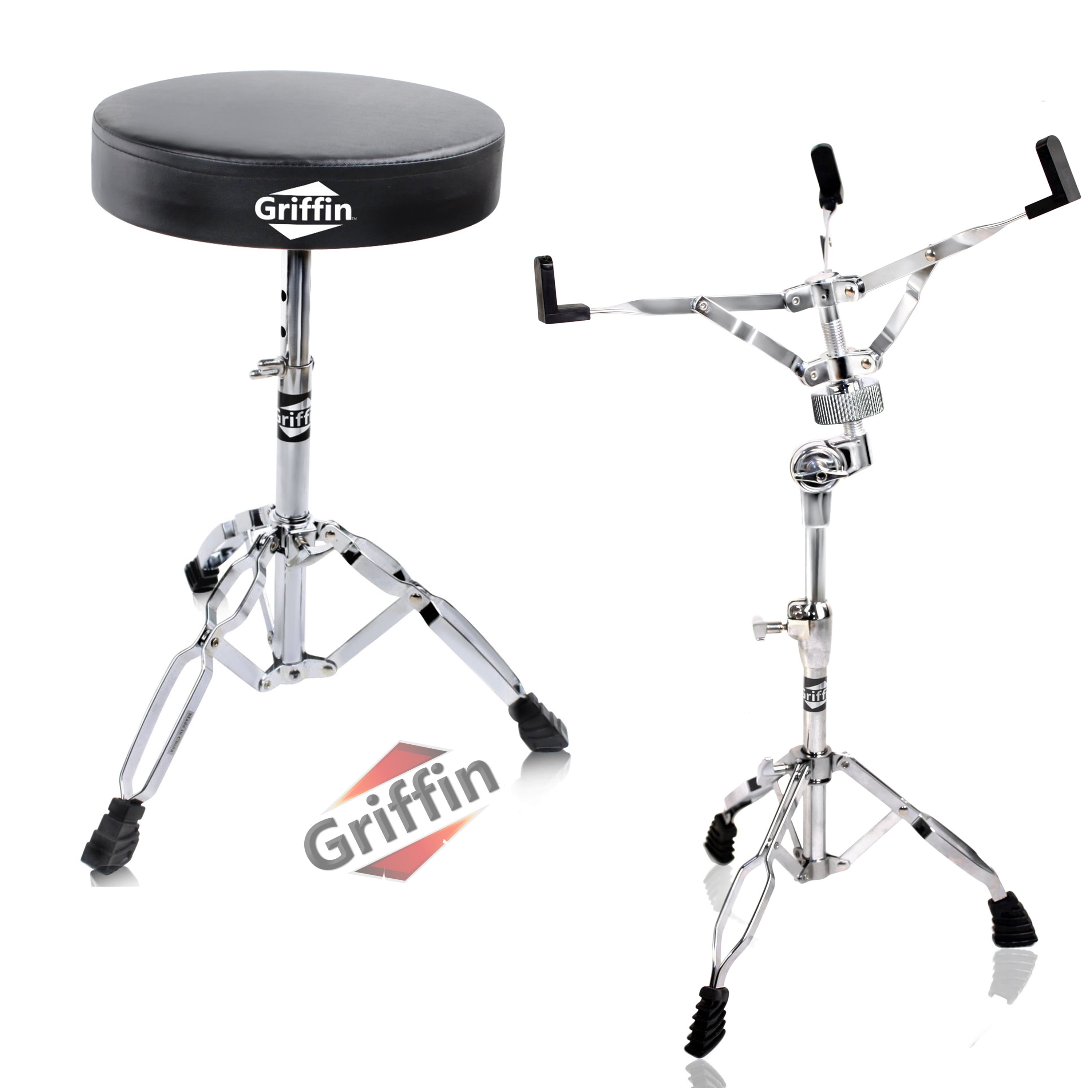 Griffin 2-PACK Drum Throne & Snare Stand | Double Braced Legs Light-Weight Mount