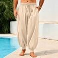 thumbnail image 5 of WULMLEO Mens Harem Pants Casual Elastic Waist Drawstring Baggy Hippie Trousers Cotton Linen Boho Yoga Beach Pants Khaki L, 5 of 7