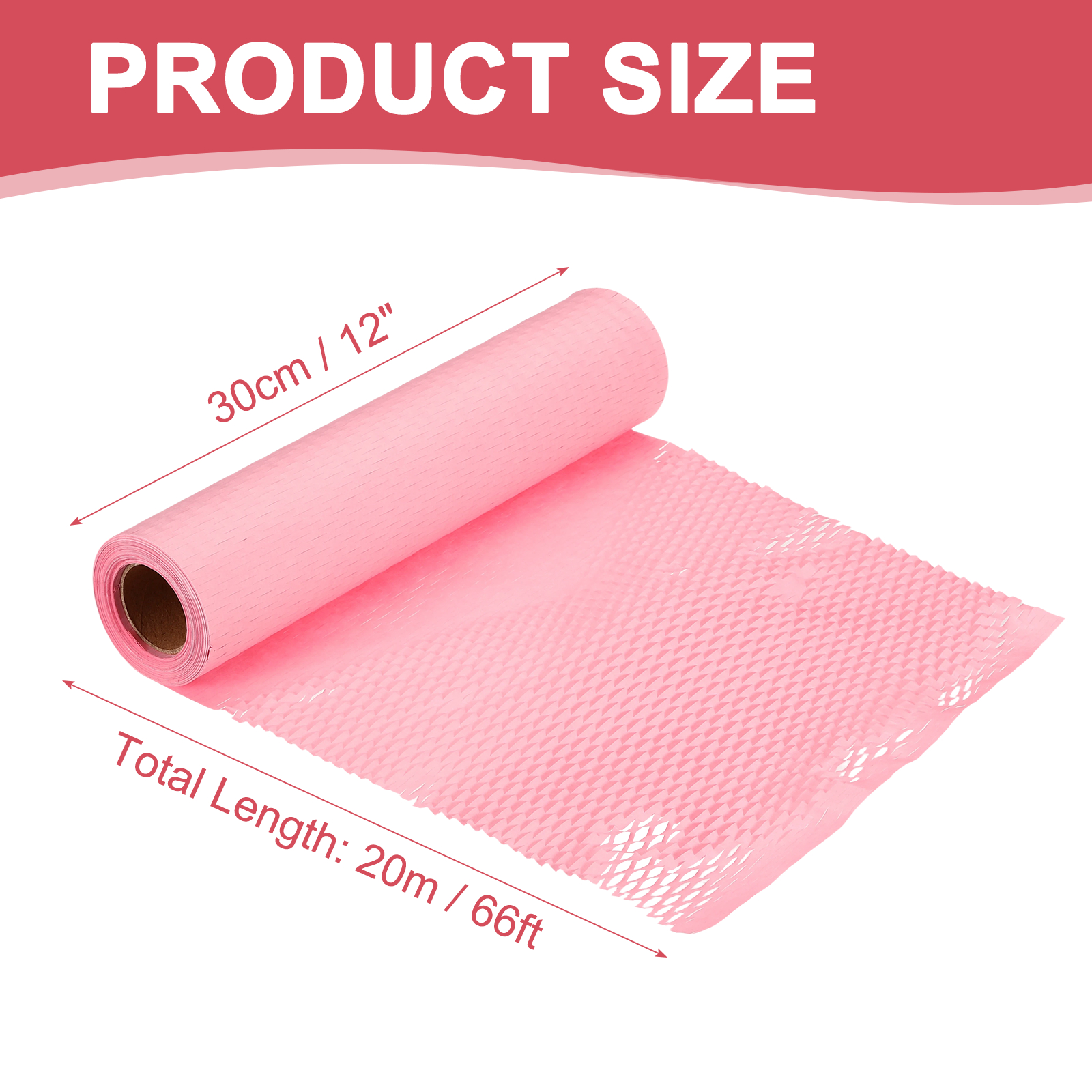 Uxcell Honeycombs Packing Paper Wrap, 12 Inch x 66 ft Wood Pulp Kraft Paper Bubble Pack Wrap Roll for Packing Shipping Moving, Pink