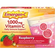 Emergen-C Vitamin C 1000mg Powder (30 Count, Raspberry Flavor, 1 Month Supply), With Antioxidants, B Vitamins And Electrolytes, Dietary Supplement Fizzy Drink Mix, Caffeine Free