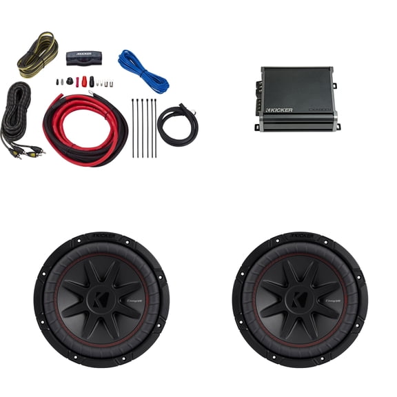Kicker 10 Inch CVR Woofer Includes Two 52CVR102 Package with 46CXA8001 Amplifier and wire kit