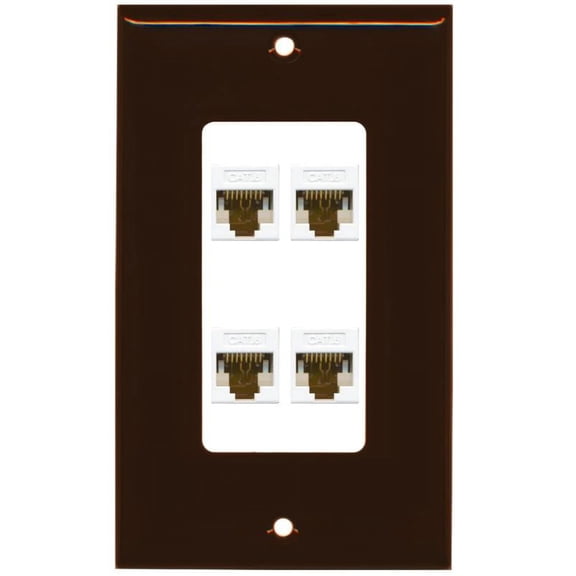 RiteAV Decorative 1 Gang 4 Port Cat6 Wall Plate - Brown/White