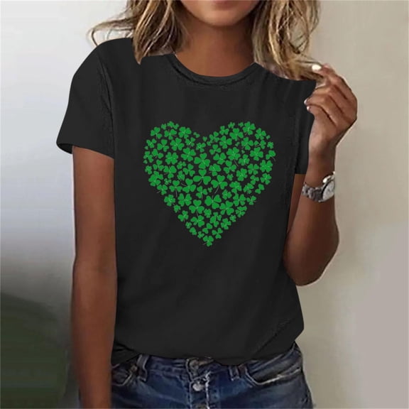 Love Shamrock Graphic St Patrick's Day Cute T-Shirt Women's Clover Irish Tees Short Sleeve Casual Tops