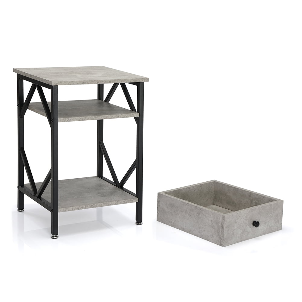 Resenkos Industrial Nightstand Set of 2 with Storage Shelf , Metal Frame Bedside Table for Bedroom Gray Resenkos Industrial Nightstand Set of 2 with Storage Shelf , Metal Frame Bedside Table for Bedroom Gray