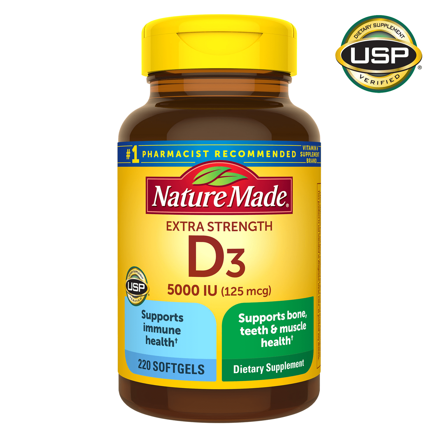 Nature Made Extra Strength Vitamin D3 125 Mcg, 5000 IU 220 Softgels ...