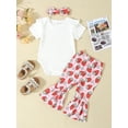 thumbnail image 2 of Nygoyerh 0-24M Baby Girls Cute Summer Outfits Ruffles Short Sleeve Romper + Flower/Strawberry Print Trousers + Headband 3Pcs Infant Toddler Casual Long Pants Sets, 2 of 9