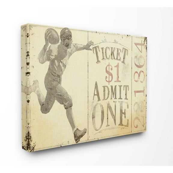 The Kids Room by Stupell Admit One Vintage Football Player Sports Design Canvas Wall Art by The Saturday Evening Post