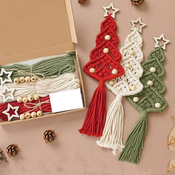 Christmas Tree Macrame Woven DIY Kits, Boho Decorative Hanging Ornaments for Merry Christmas Holiday Party Home Indoor Wall Hanging Decor Supplies (3Pack)
