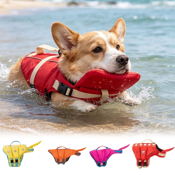 Dog Life Jacket Floatation Vest for Small to Medium Dogs Adjustable Neon Buoyant Safety Vest with Reflective Strips Comfortable Swimming Aid for Pool Beach Lake S