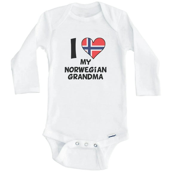 I Heart My Norwegian Grandma Norway Flag One Piece Baby Bodysuit (Long Sleeve), 0-3 Months White