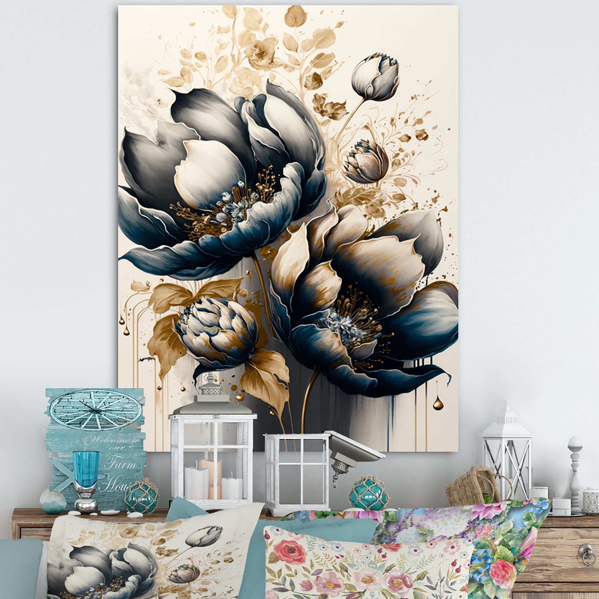 Designart Black And White Watercolor Roses I Canvas Wall Art