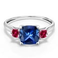 thumbnail image 2 of Gem Stone King 10K White Gold Blue Created Sapphire and Red Created Ruby 3 Stone Engagement Ring for Women | 2.30 Cttw | Cushion 7MM and 3MM (Size 6), 2 of 5
