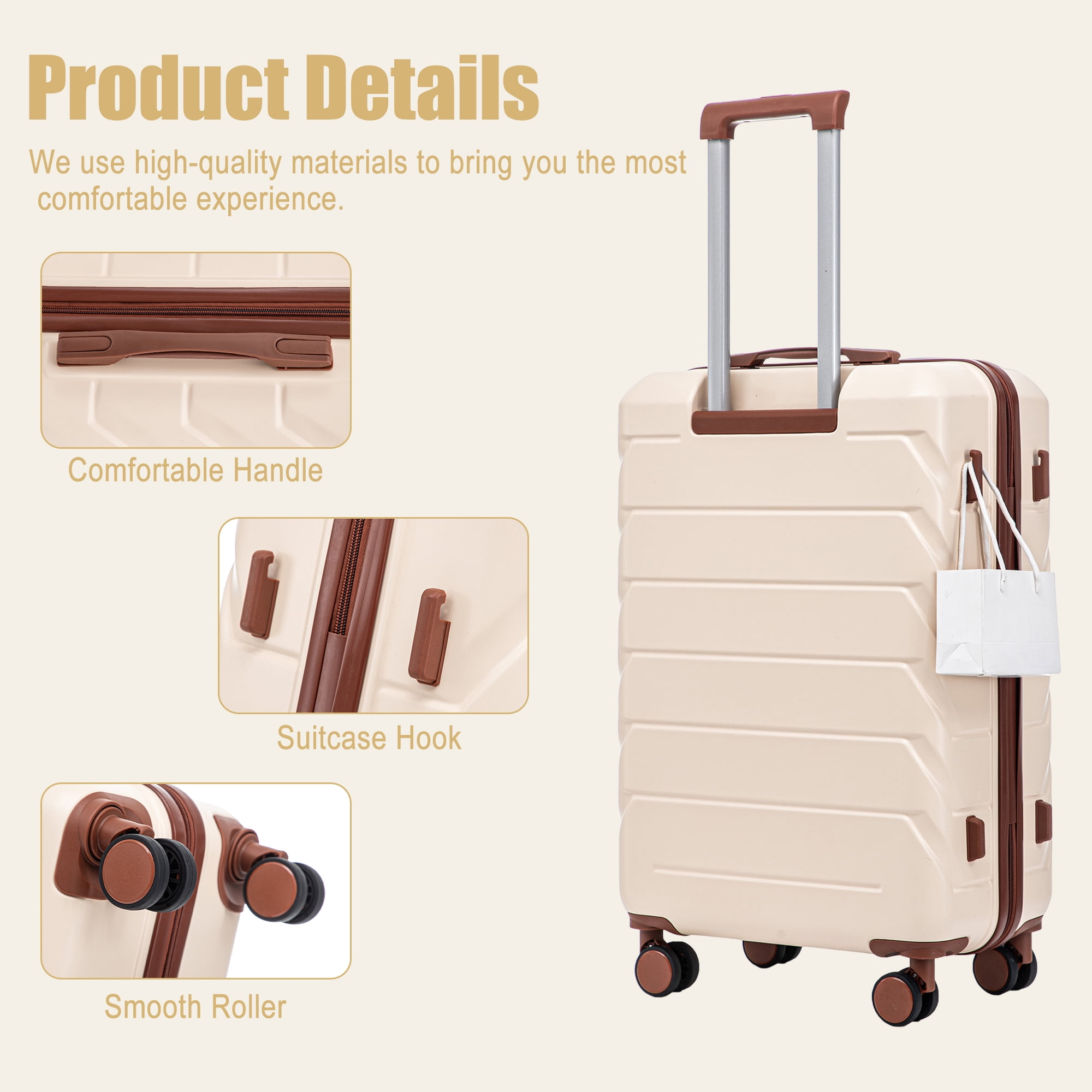 28 Inch ABS Hardside Checked Luggage, Scratch Resistant Spinner Suitcase with Combination Lock