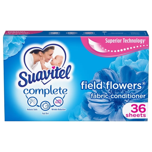 Suavitel Complete Dryer Sheets, Fabric Conditioner, Field Flowers Scent, 36 Sheets