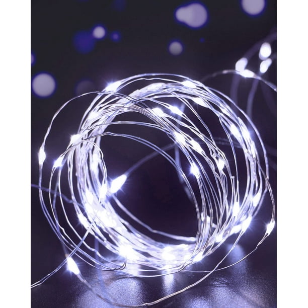 Juego de 2 luces de cadena alimentadas por USB, 10 m/32,8 pies, 100 LED de alambre de cobre, micro luces de cadena para interiores para Navidad, dormitorio, boda, fiesta de cumpleaños, Navidad, Año Nu