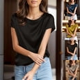 thumbnail image 7 of Lovskoo Satin Summer Tops for Women 2024 Round Neck Short Sleeve Casual Solid Color Top Dark Blue, 7 of 7