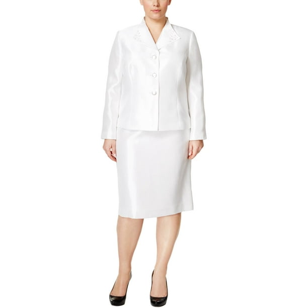 Kasper Kasper Womens Plus Satin 2PC Skirt Suit White 14W