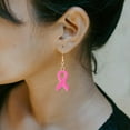 thumbnail image 4 of Pink Ribbon Earrings for Women Alloy Cancer Awareness Jewelry Strength Fighter Inspirational Gift Set Survivor Support Tiny Hoop Earrings Comfort Items for Cancer Patients Get Well Soon, 4 of 5