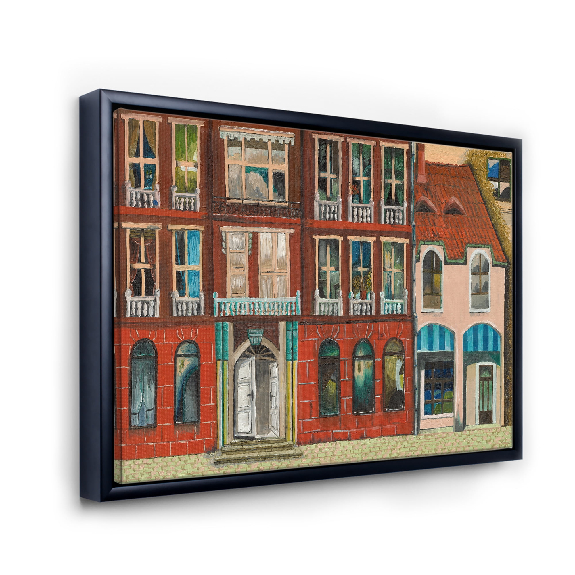 Designart 'Vintage Red Facade of Shop In Paris I' French Country Framed Canvas Wall Art Print