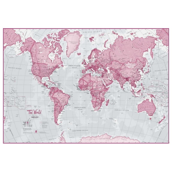 Medium The World Is Art Wall Map - Pink (Paper) 24 x 36 inches