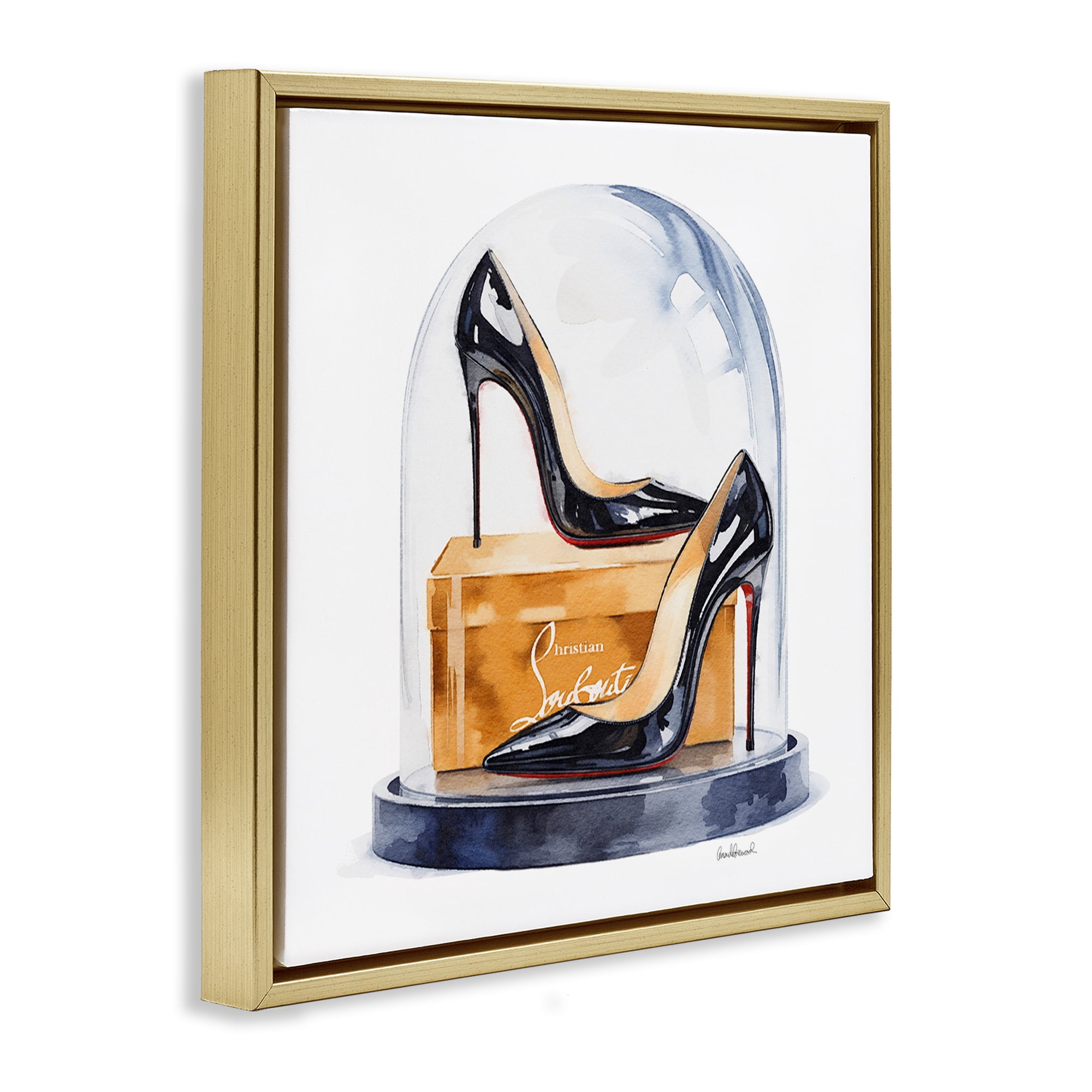 Stupell Industries Black High Heels Dome Gold Framed Floater Canvas Wall Art, design by Amanda Greenwood