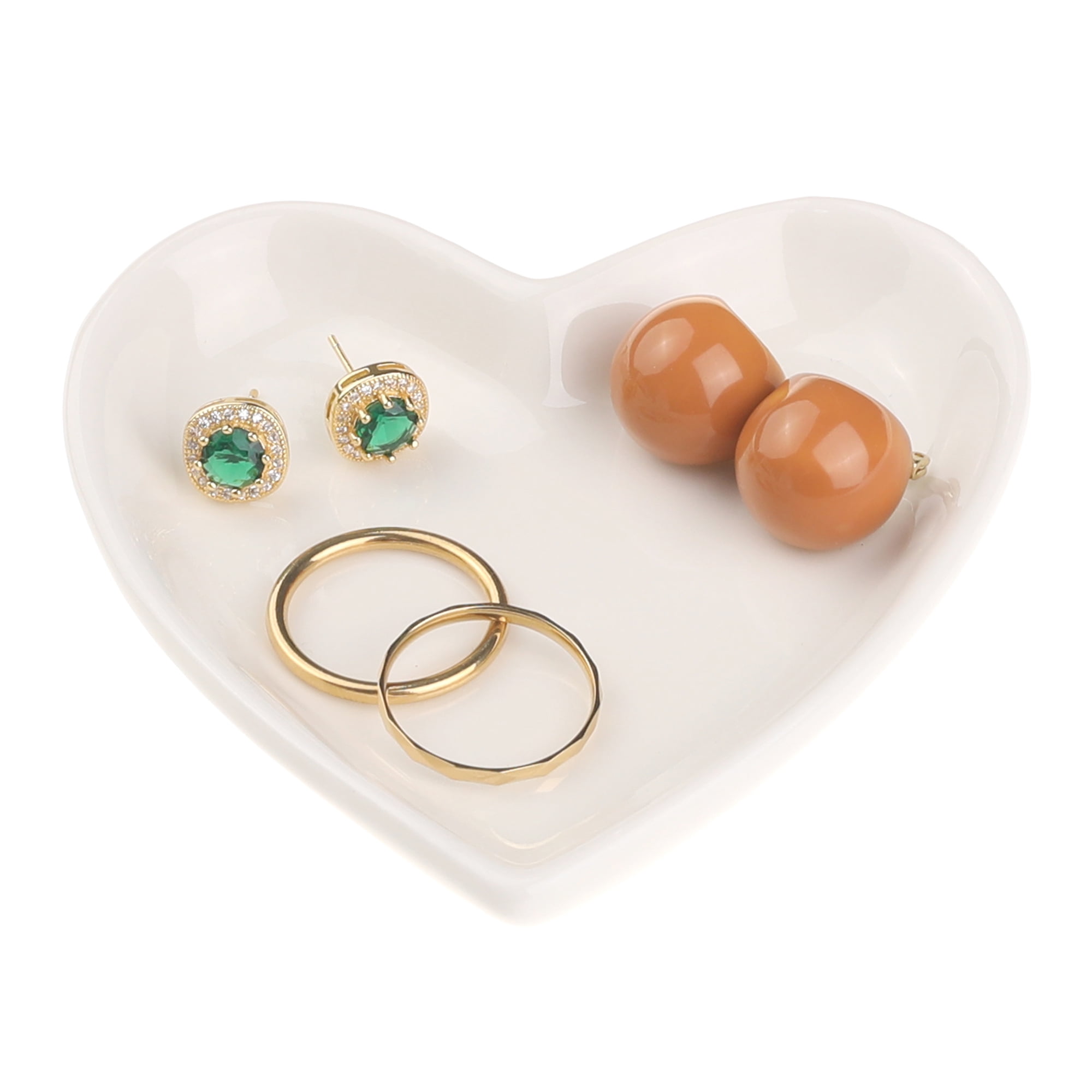 Unique Bargains Ceramic Jewelry Tray Trinket Ring Dish for Organizing Earrings Necklaces White-9*9.2*1.3cm