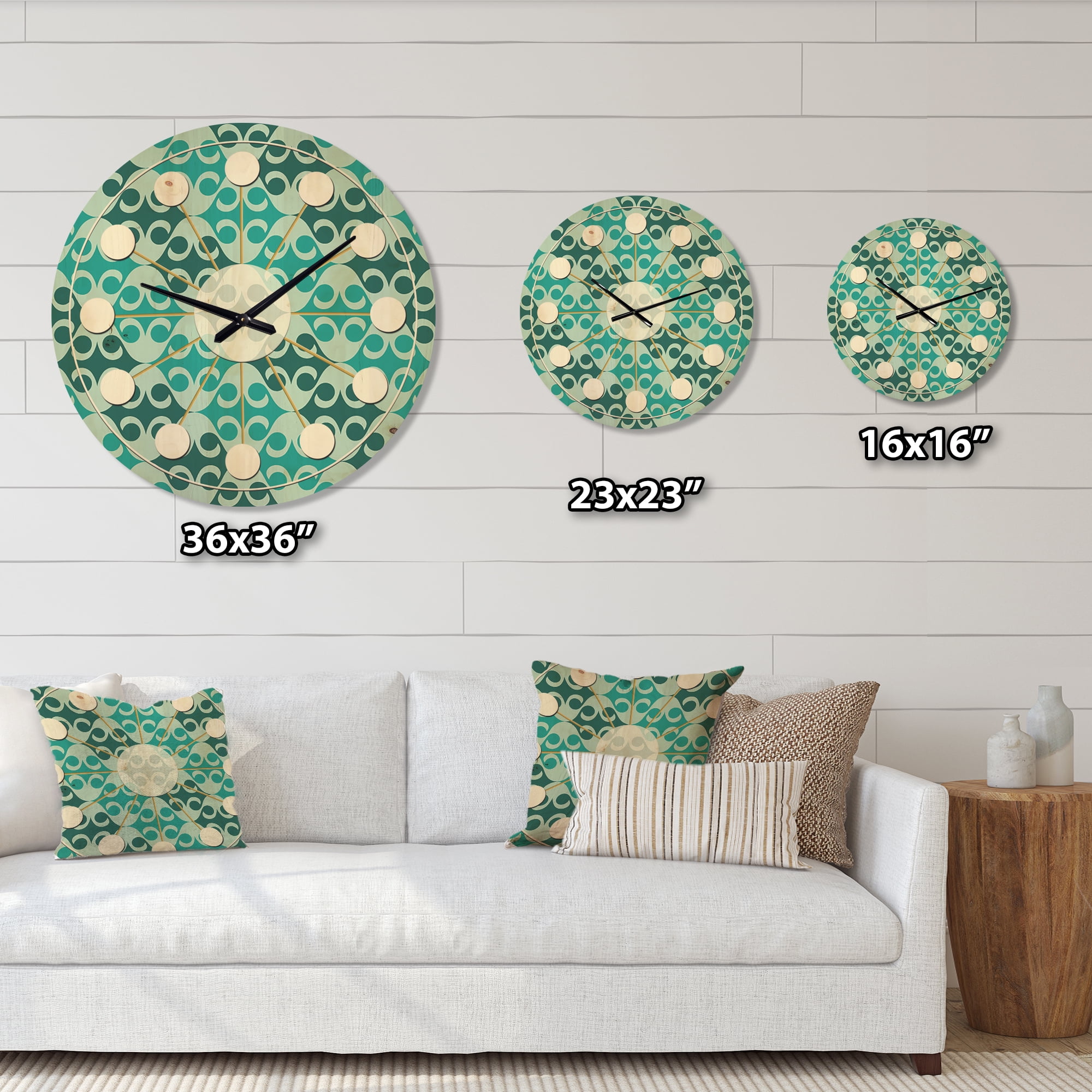 Designart 'Abstract Retro Geometrical Design Pattern VI' Mid-Century Modern Wood Wall Clock