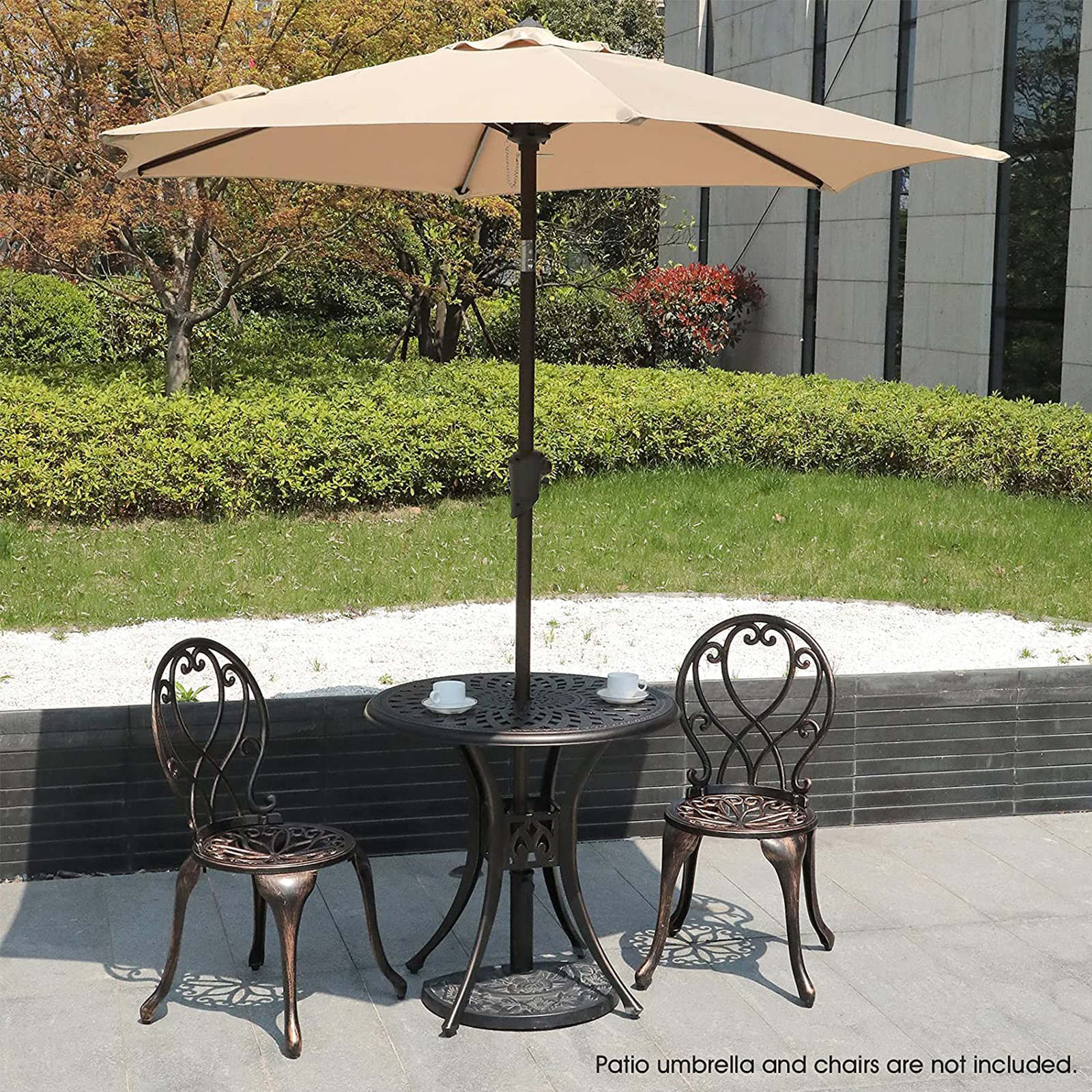 Patio Bistro Table, 31" Round Cast Aluminum Outdoor Dinning Table, Retro Side Table with Umbrella Hole, Antique Bronze - image 2 of 8