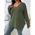 thumbnail image 4 of Women'S Plus Size Casual Knitted V-Neck Long Sleeve Sweater  Green XL, 4 of 8