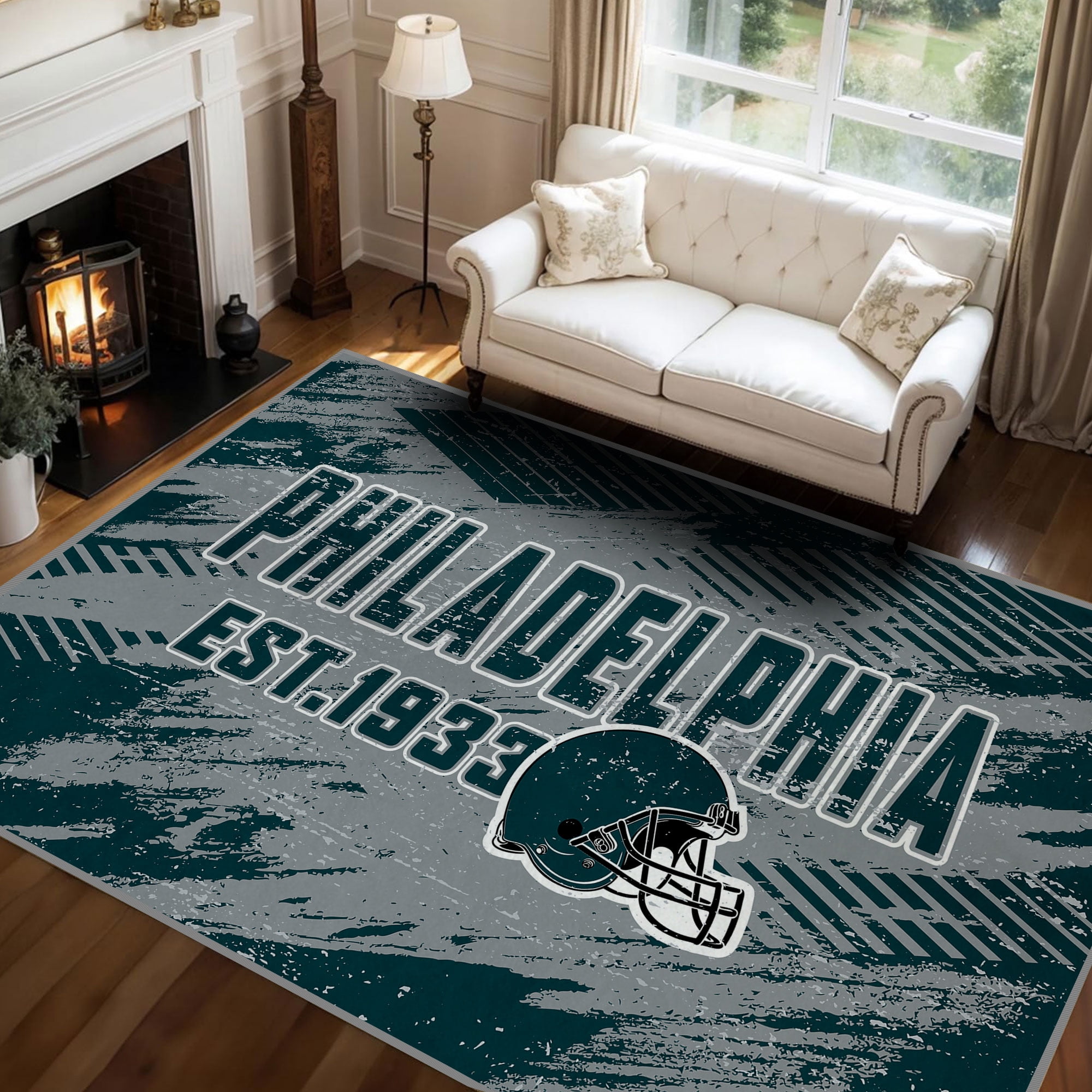 Philadelphia Football Rugs 2x3 Bedroom Living Room Football Carpet Non-Slip Machine Washable Area Rug for Boys and Man Cave Decor