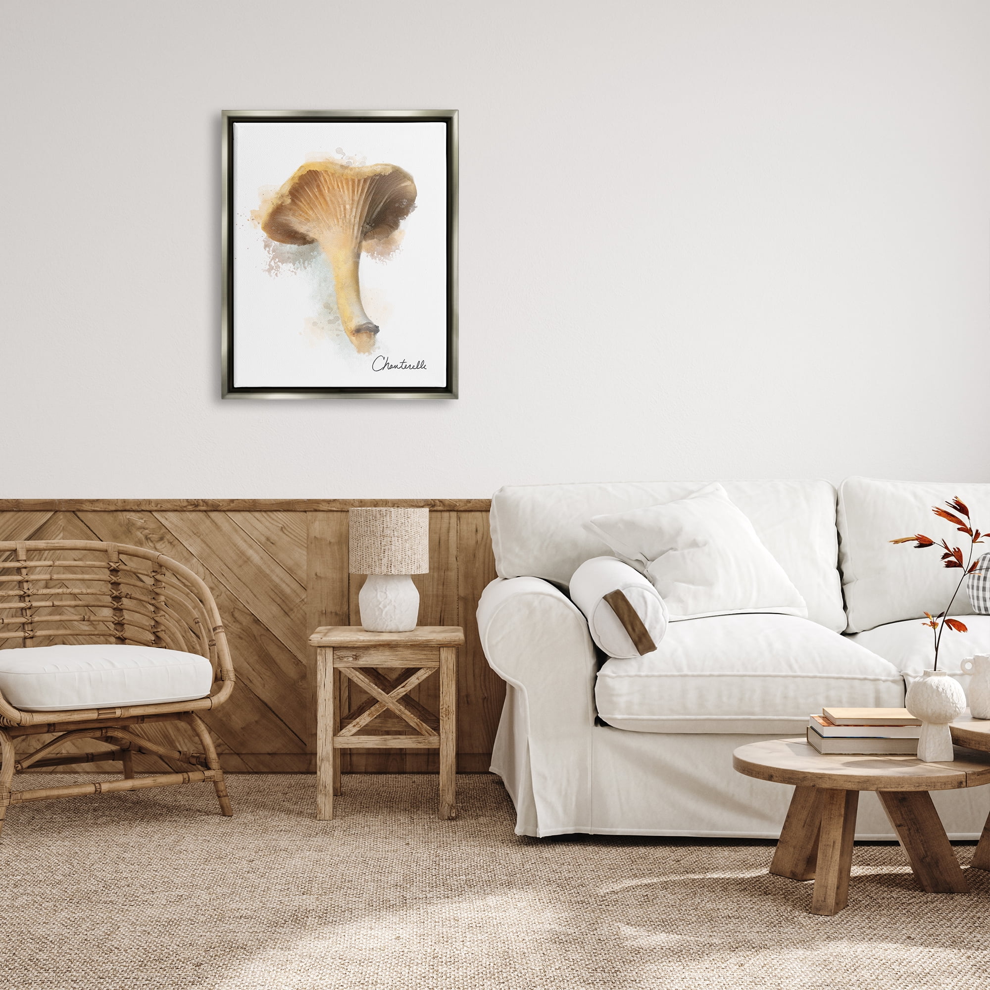 Stupell Industries Abstract Chanterelle Mushroom Botanical & Floral Painting Gray Floater Framed Canvas Art Print Wall Art, 25 x 31