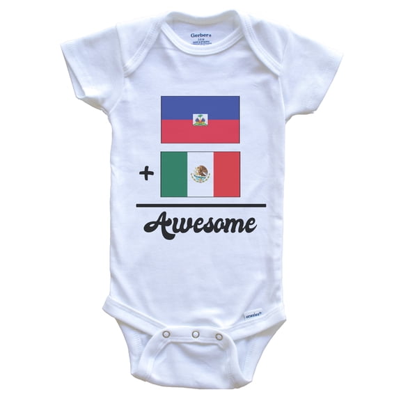 Haiti Plus Mexico Equals Awesome Cute Haitian Mexican Flags Baby Bodysuit, 0-3 months white