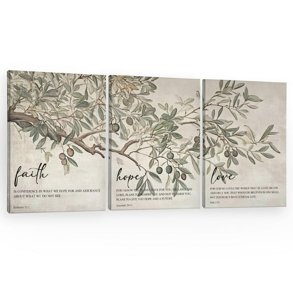 Vintage Christian Wall Art Decor Canvas Set Of 3,Bible Verse Scripture Faith Hope Love Pictures Wall Decor For Church Prayer Room Home, Rustic Religious Artwork For Walls