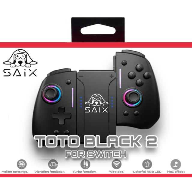 Control Inalámbrico SAIX Joypad Toto Black 2 para Nintendo Switch – Sticks Antidrift, Vibración Ajustable y Luces RGB