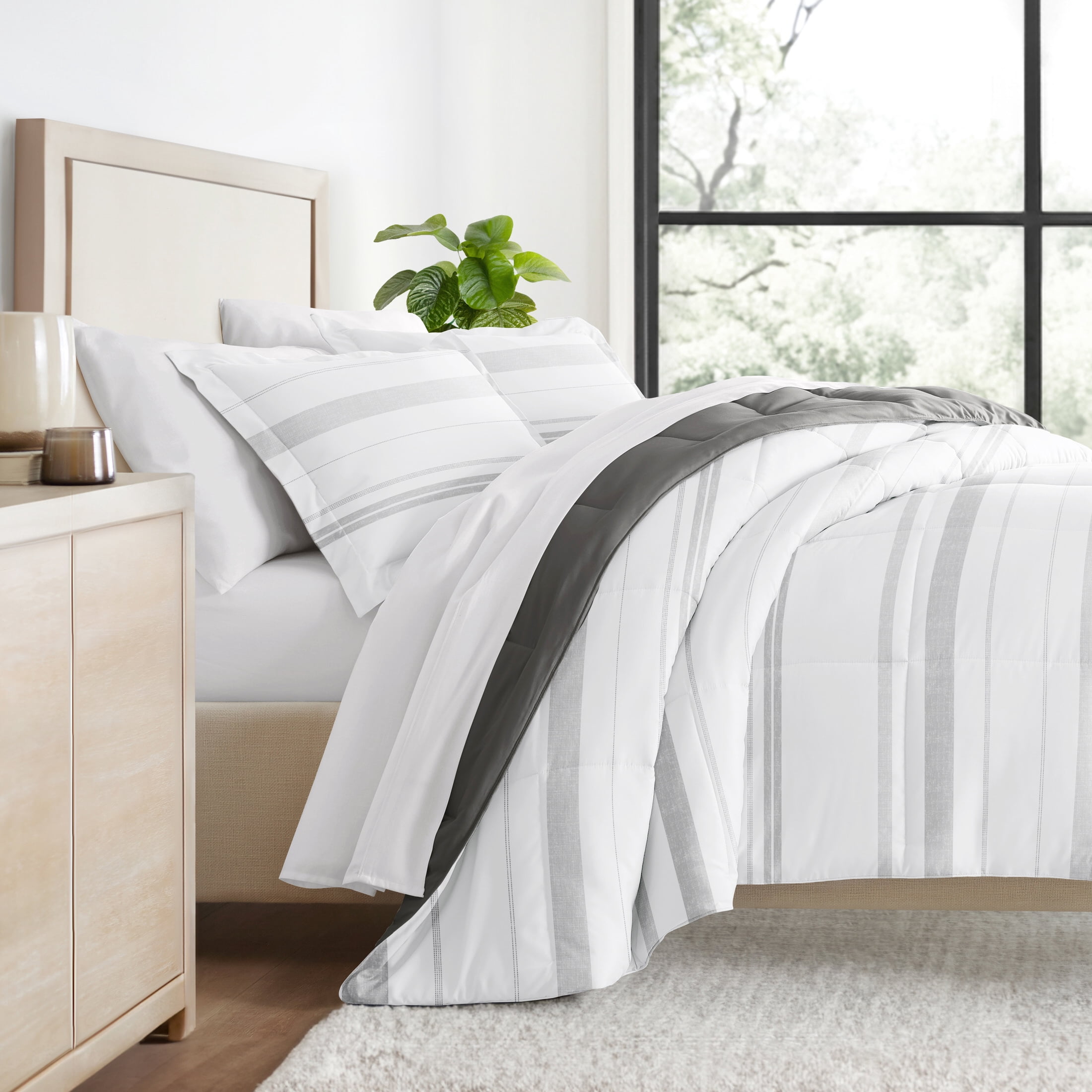 All Season Ultra Soft Comforter Set Lightweight Bedding in Stitched Stripe for Twin/Twin XL Size by Comfort Canopy