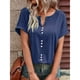 thumbnail image 2 of Camisa de verano azul oscuro transpirable con detalle de botones en el frente, talla M, camiseta de manga corta con cuello en V, 2 of 7
