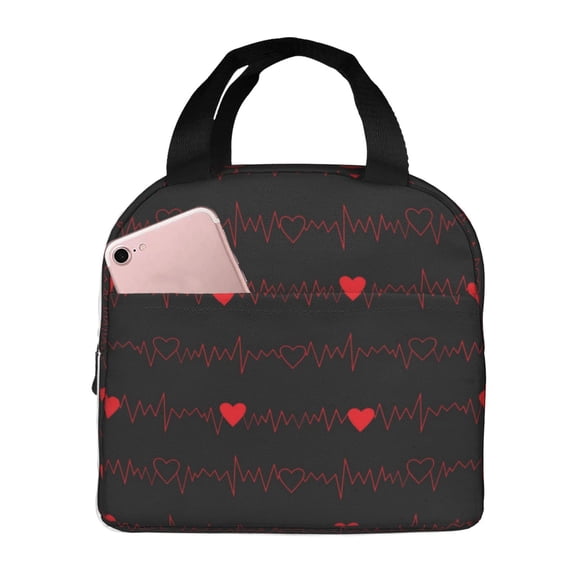 Vsdgher Cardiogram and Heart Lunch Bag, Lunch Box for Women Adult Men, Lunch Tote Insulated Cooler Lunch Container for Work/Office/Picnic/Travel