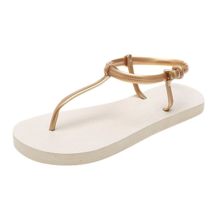 

Follure Girl women s casual shoes Women s Summer Casual Slippers Flip flops Single Shoes Flat Solid Color Sandals Gold 38