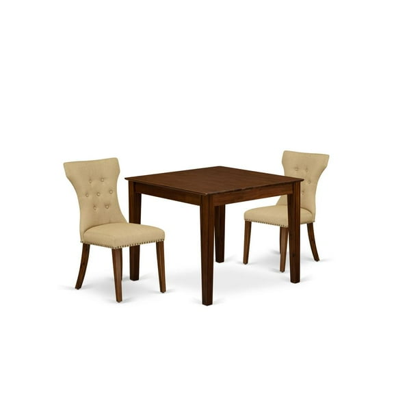 East West Furniture 3 Pc Dining Set Includes a Square Table and 2 Upholstered Chairs
