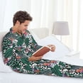 thumbnail image 6 of Yiaed Tropical Leaves Print Men’s Pajamas Set - Long Sleeve Button Down Sleep Shirt and Pajama Bottoms Sleepwear Set Mens Pjs Sets Men's Pajama Bottoms-Small, 6 of 7