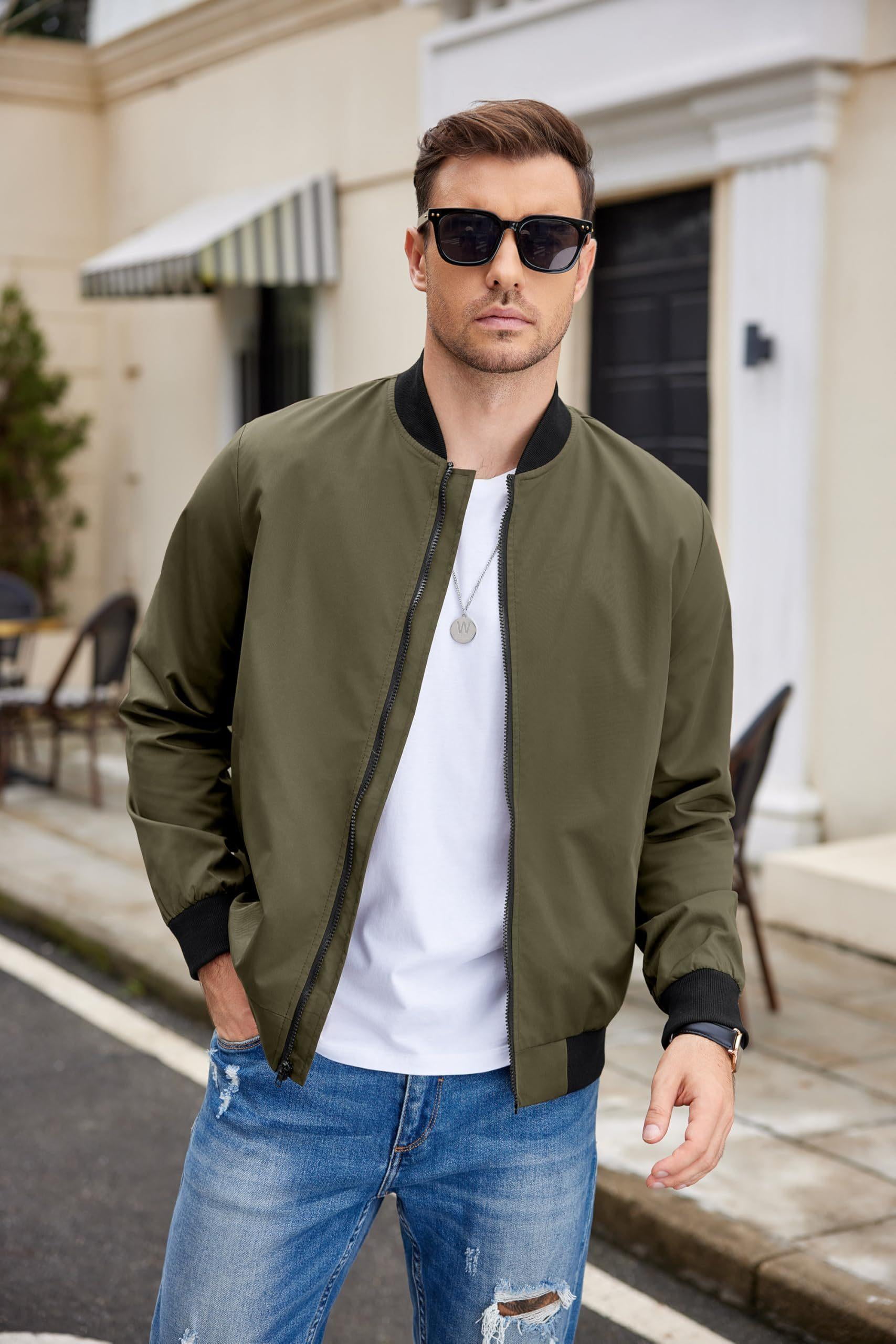 COOFANDY Men's Green Bomber Jacket Fashion Windbreaker Fall Winter