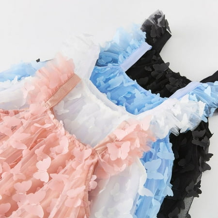 

kpoplk Tutu Dresses For Toddler Girls Toddler Girls Sleeveless 3D Butterfly Tulle Princess Dress Dance Summer Toddler Dress(Pink)