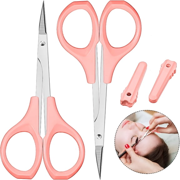 EXLEAF 2 Pack Curved Craft Scissors Small Scissors Beauty Eyebrow Scissors Stainless Steel Trimming Scissors for Eyebrow Eyelash Extensions
