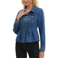 thumbnail image 4 of INSPIRE CHIC Women's Denim Jacket Button Down Collar Ruffle Hem with Pockets Peplum Jean Jackets 2XL Blue, 4 of 6