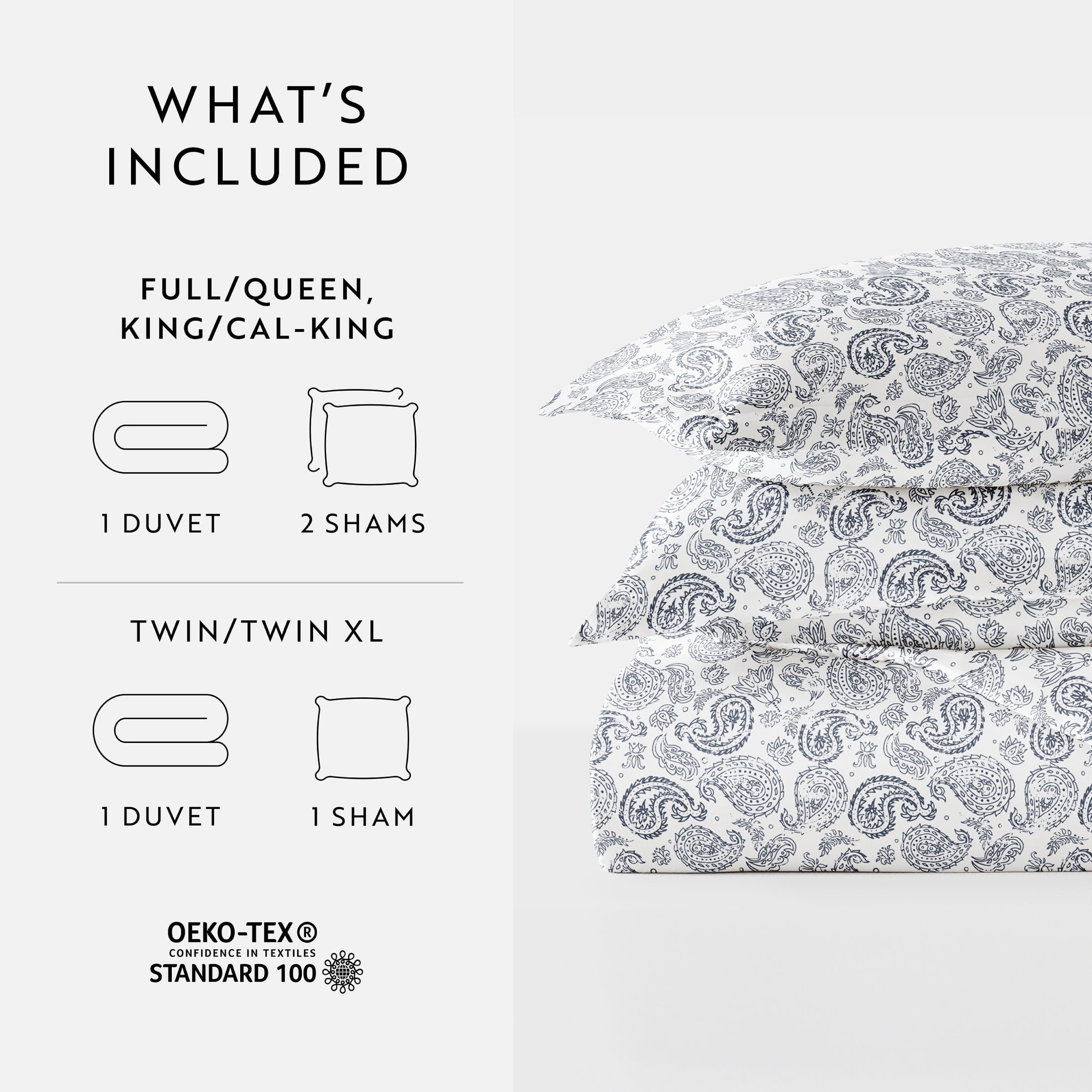 Noble Linens Navy Coarse Paisley Print Duvet Set 2-Piece Duvet Cover Set, Twin/TwinXL